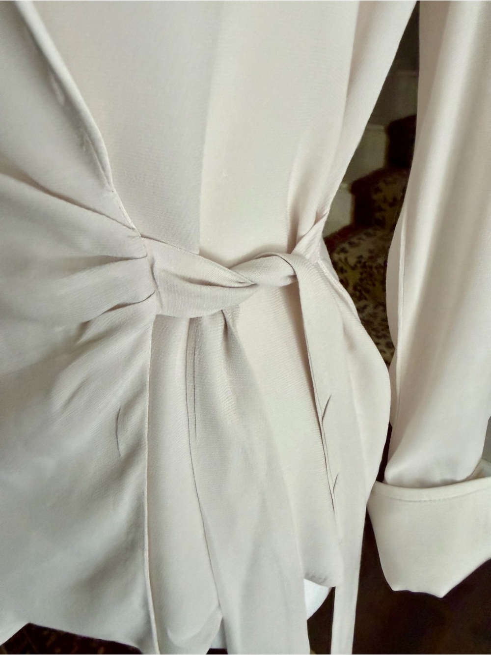 Mango Soft Cream Wrap Blouse with Side Tie - Picture 7 of 11